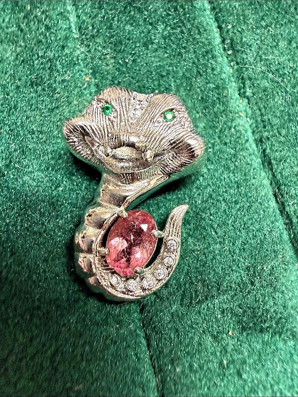 Snake plant pendant in Silver & Pink tourmaline  New